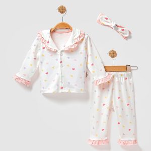 Kalp Desenli Kız Bebek Pijama Takımı